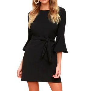 NWT Lulus Last Love Song Black Tie Waist Bow Detail Bell Sleeve Dress - M